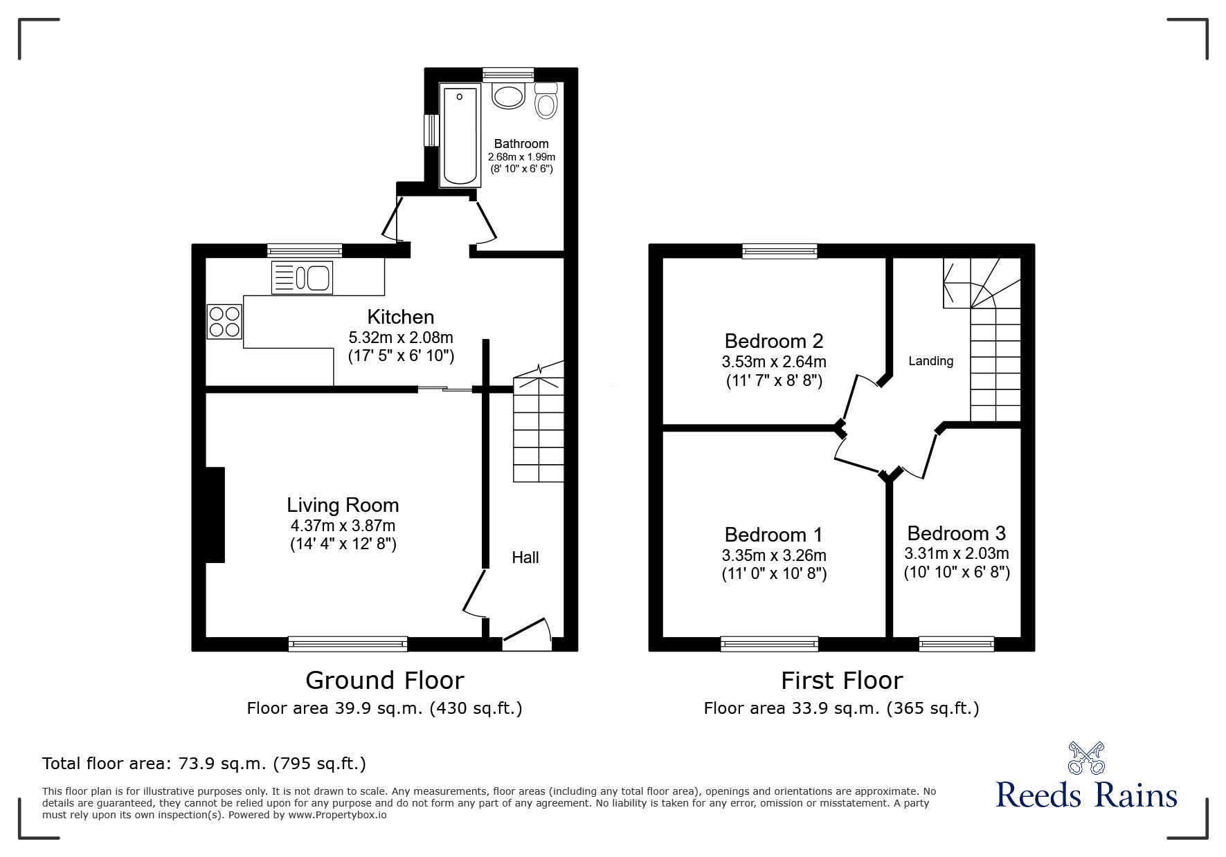 Floorplan of 3 bedroom Mid Terrace House for sale, East Avenue, Chester Moor, Durham, DH2