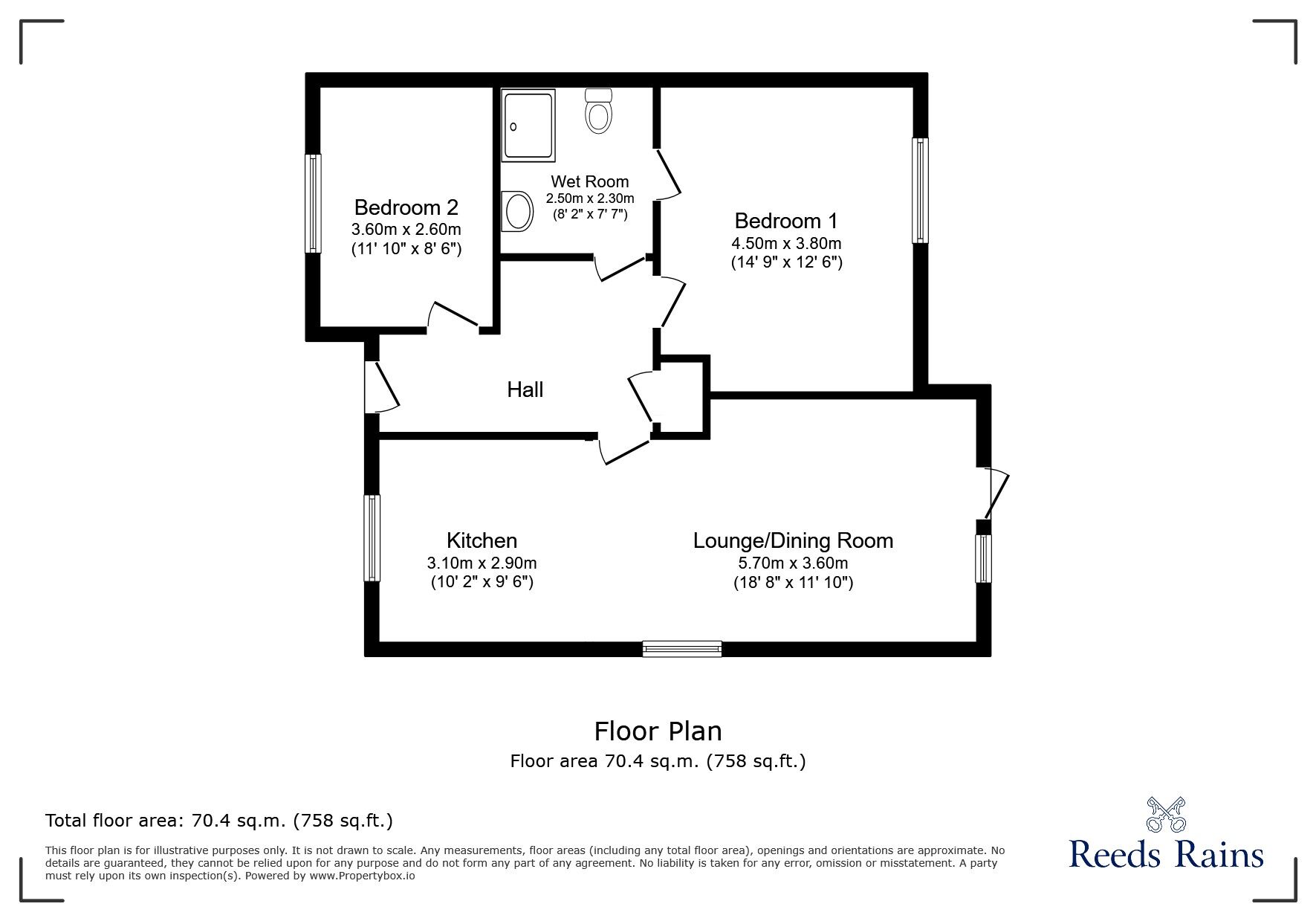 Floorplan of 2 bedroom Semi Detached Bungalow for sale, Moorfoot Avenue, Chester Le Street, Durham, DH2
