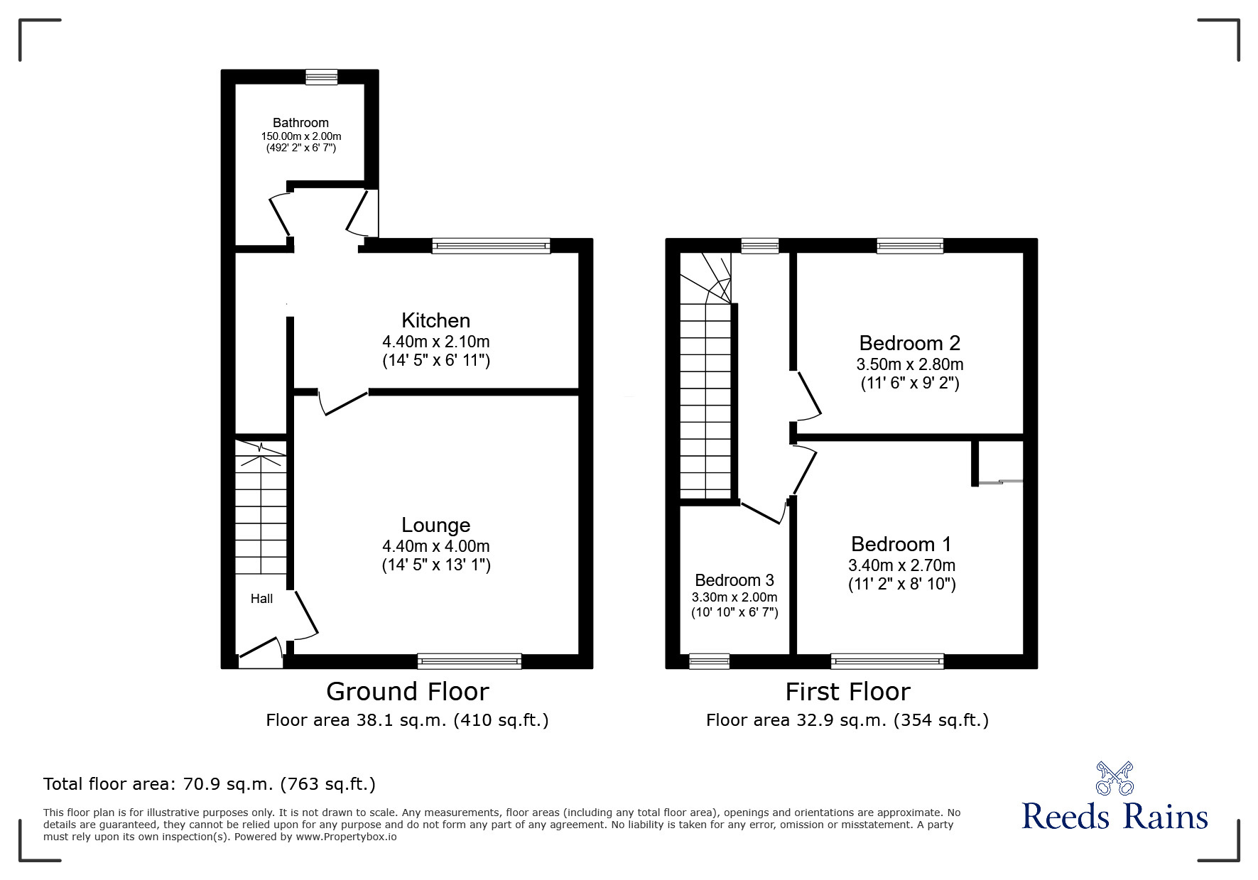 Floorplan of 3 bedroom End Terrace House for sale, The Crescent, Chester Moor, Durham, DH2