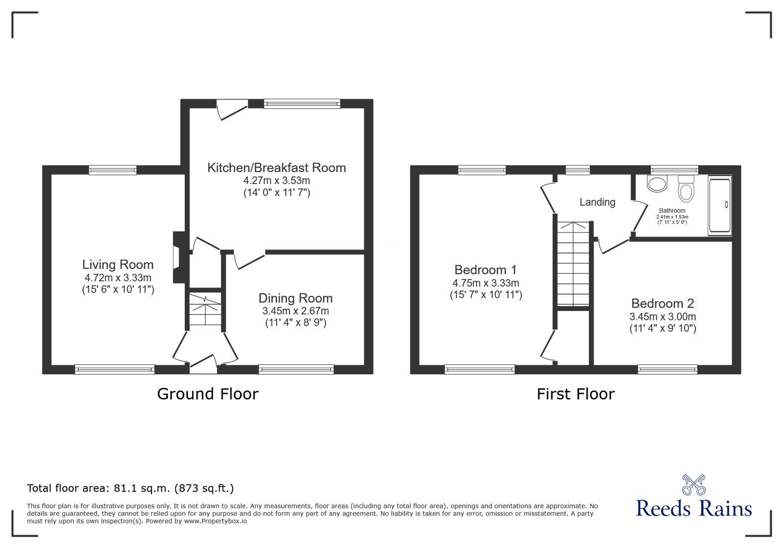 Floorplan of 2 bedroom Semi Detached House for sale, Fieldside, Pelton, Durham, DH2