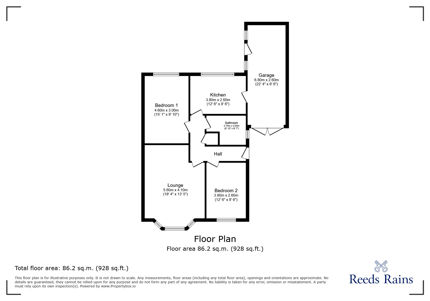 Floorplan of 2 bedroom Detached Bungalow for sale, Kenilworth, Great Lumley, Durham, DH3