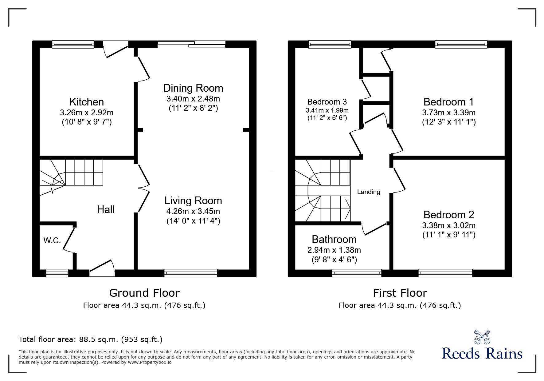 Floorplan of 3 bedroom Mid Terrace House for sale, Wellburn Road, Washington, Tyne and Wear, NE37