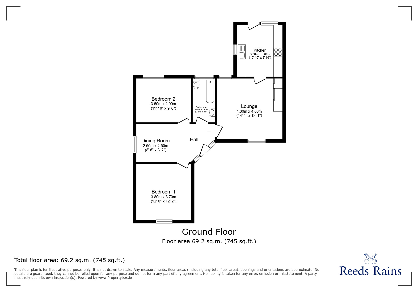 Floorplan of 2 bedroom Semi Detached Bungalow for sale, Don Crescent, Great Lumley, Durham, DH3