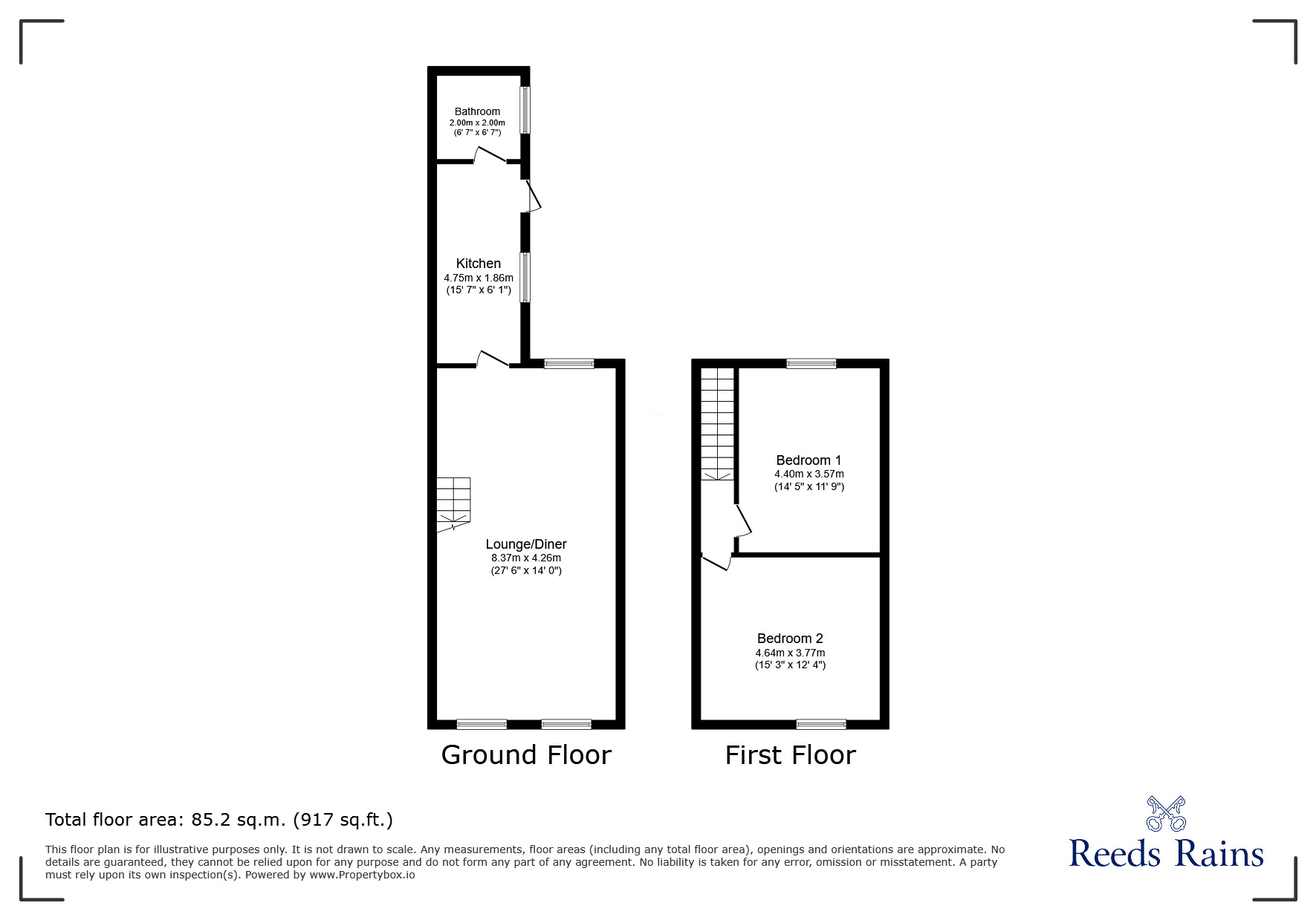 Floorplan of 2 bedroom End Terrace House to rent, Tweed Street, Washington, Tyne and Wear, NE38