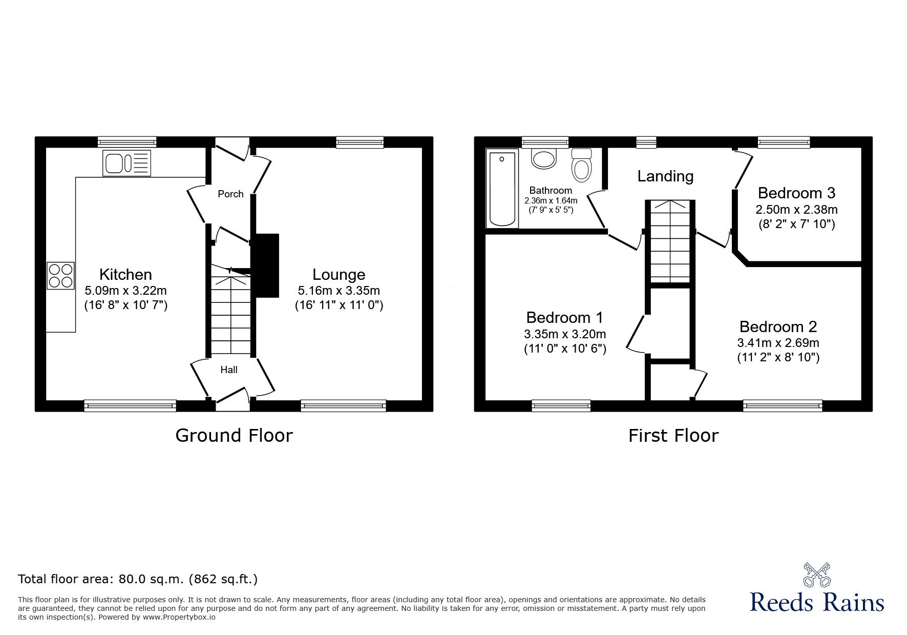 Floorplan of 3 bedroom Mid Terrace House for sale, The Brooms, Ouston, Durham, DH2