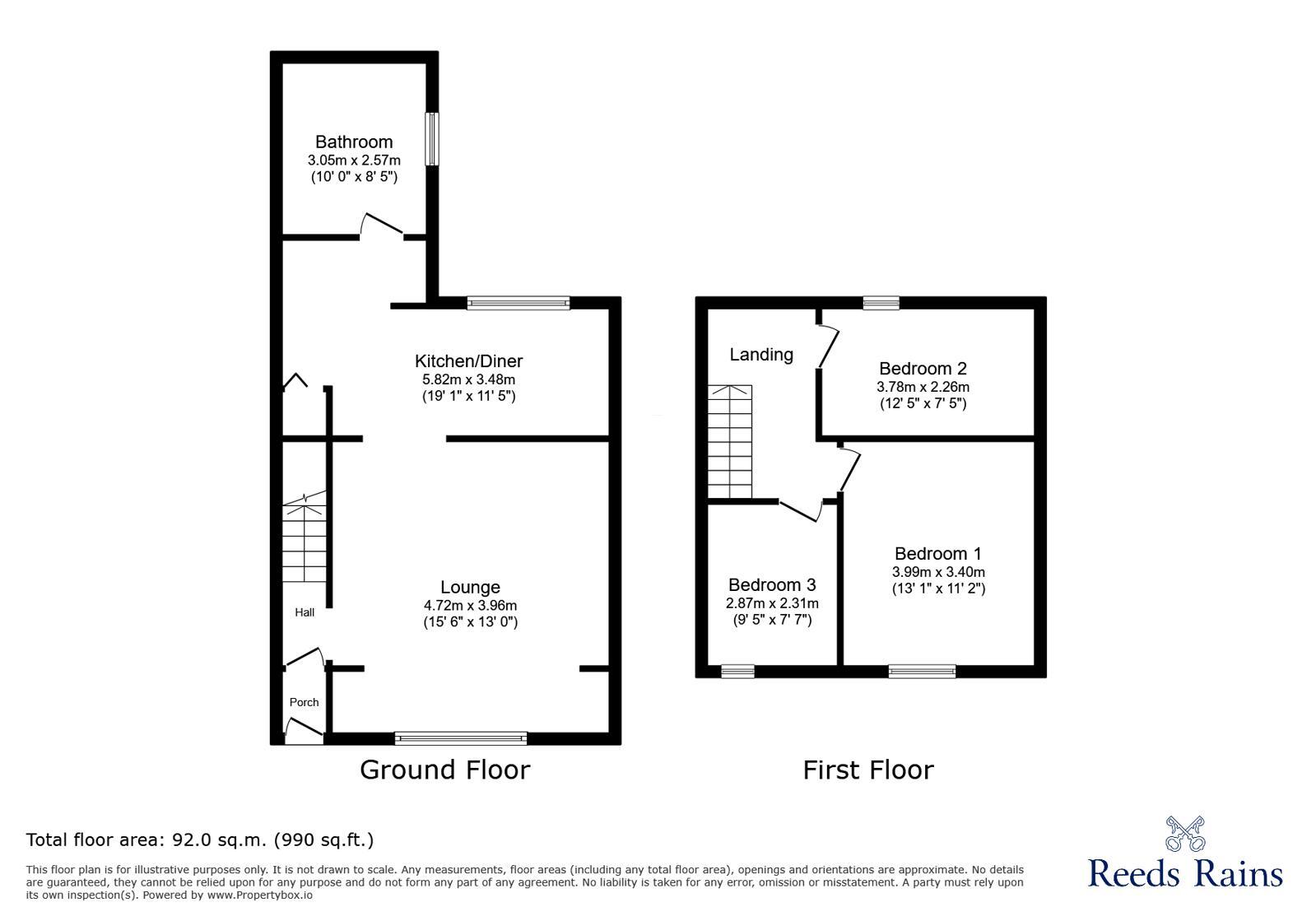 Floorplan of 3 bedroom Mid Terrace House for sale, Grasmere Terrace, Washington, Tyne and Wear, NE38