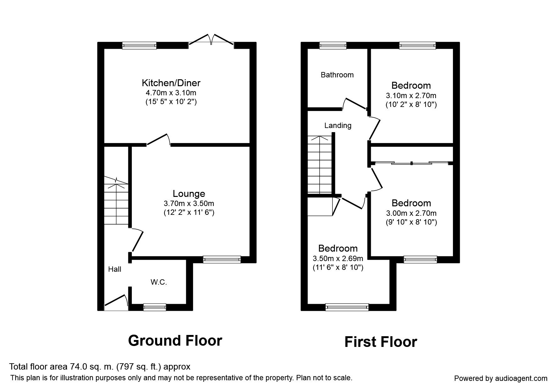 Floorplan of 3 bedroom Semi Detached House to rent, Kings Avenue, Langley Park, Durham, DH7
