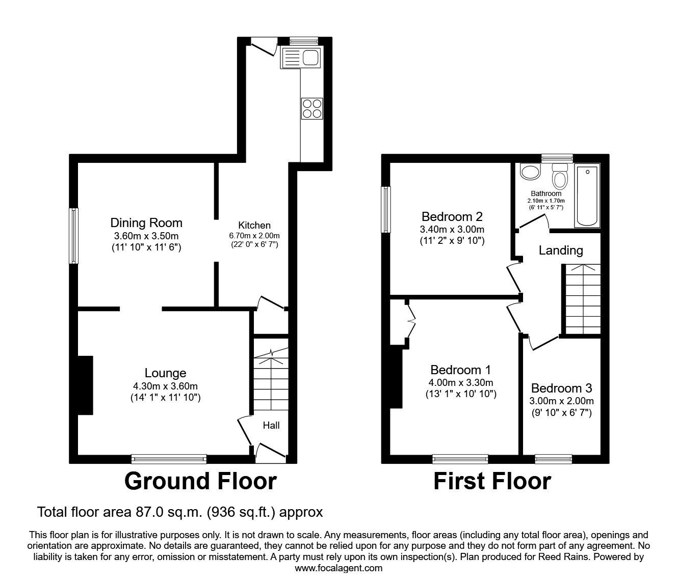 Floorplan of 3 bedroom End Terrace House to rent, Clyde Terrace, Spennymoor, Durham, DL16