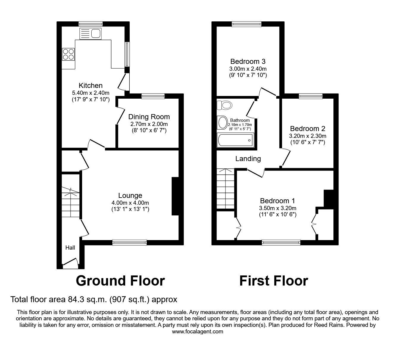 Floorplan of 3 bedroom Mid Terrace House to rent, Alma Terrace, Nevilles Cross, Durham, DH1