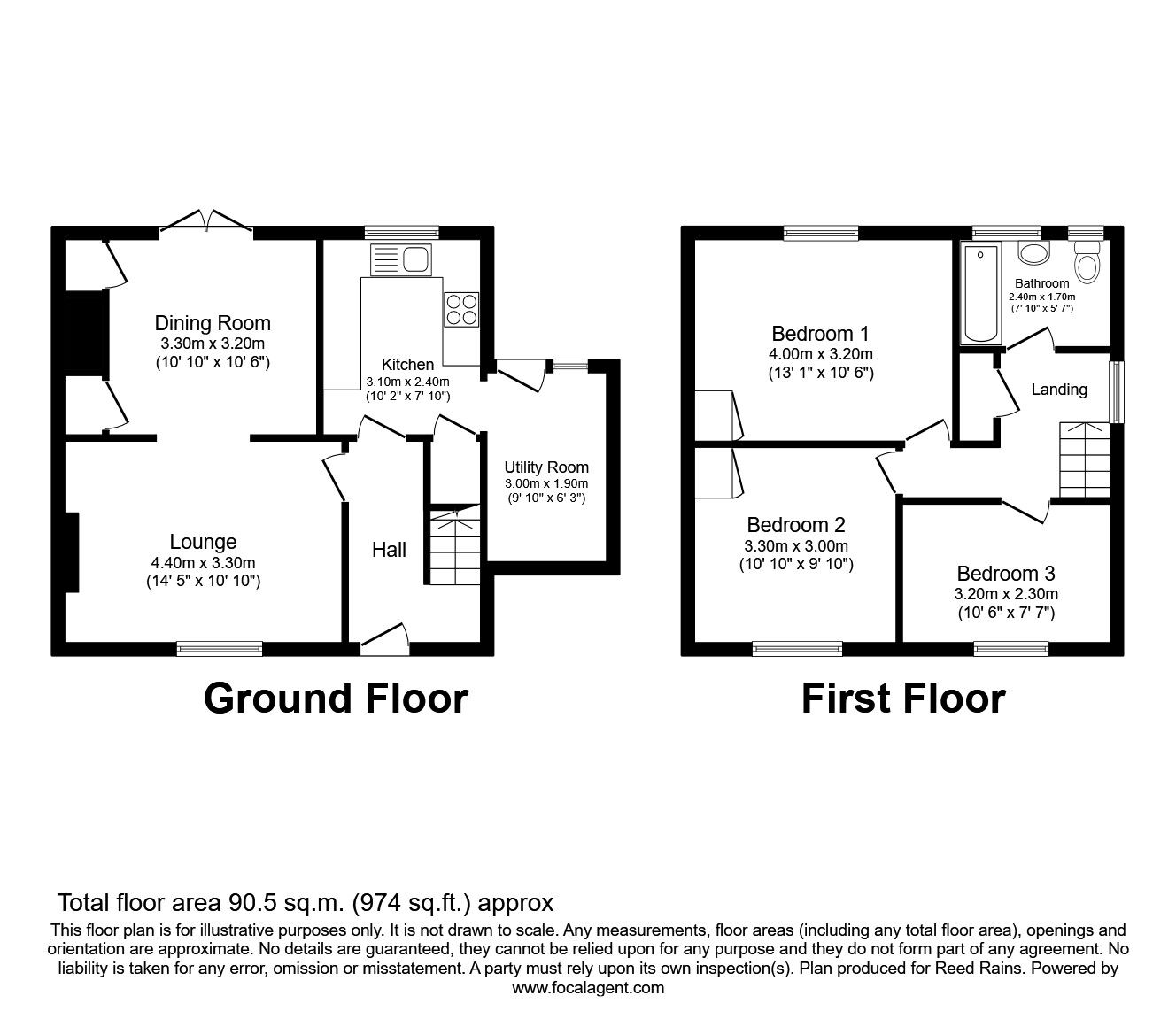 Floorplan of 3 bedroom End Terrace House to rent, Hall Lane Estate, Willington, Durham, DL15