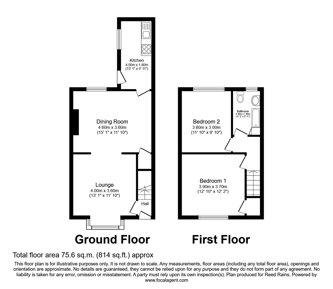 Floorplan of 2 bedroom Mid Terrace House to rent, Stanhope, Bishop Auckland, Durham, DL13