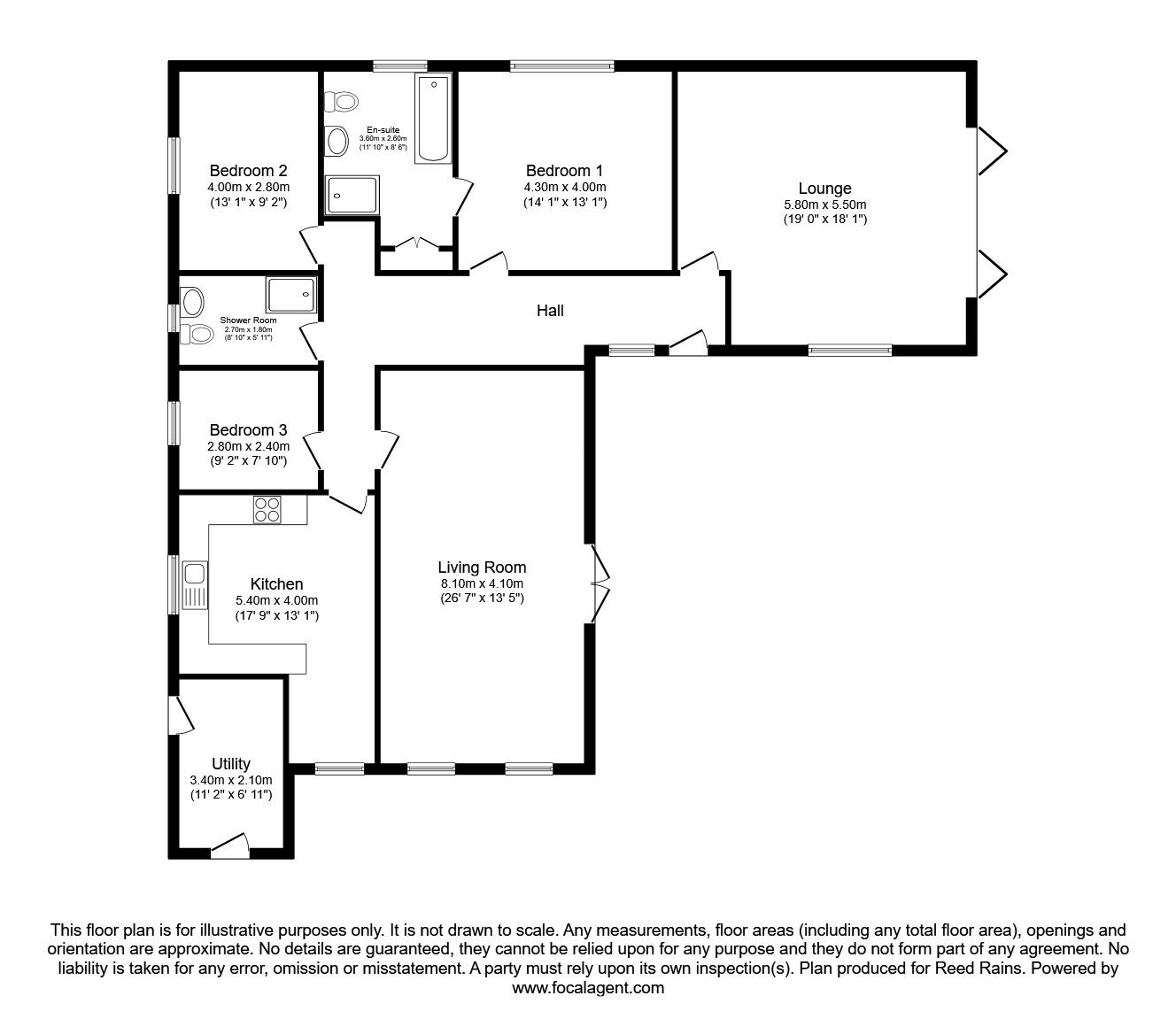 Floorplan of 3 bedroom Detached Bungalow to rent, Rushyford, Ferryhill, Durham, DL17