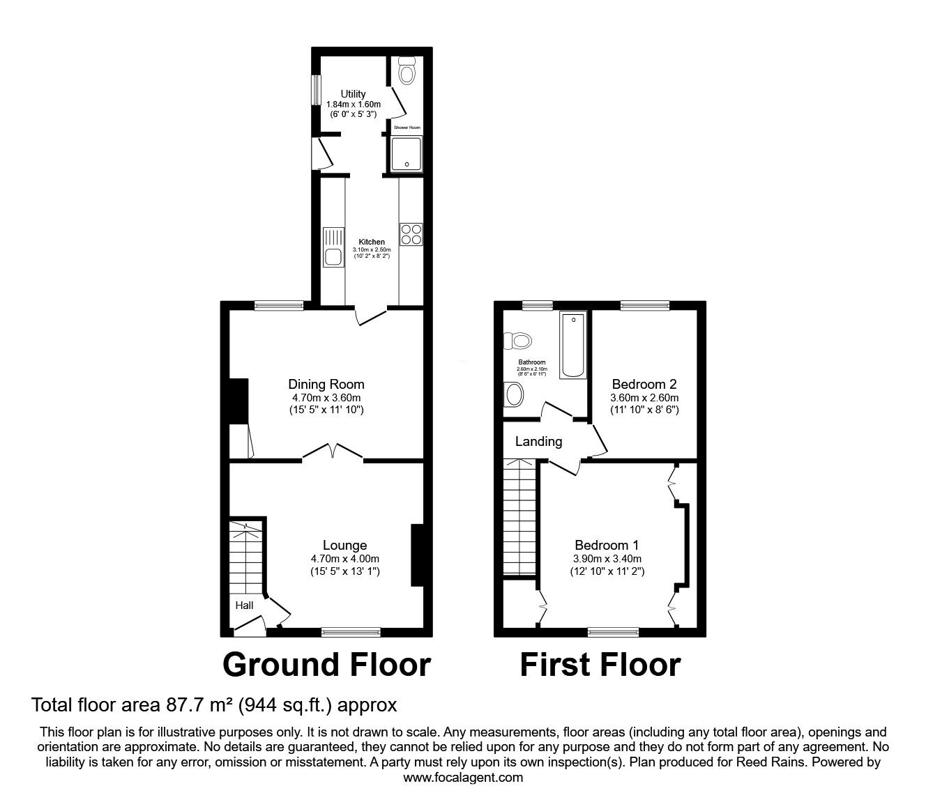 Floorplan of 2 bedroom Mid Terrace House to rent, Ushaw Terrace, Ushaw Moor, Durham, DH7