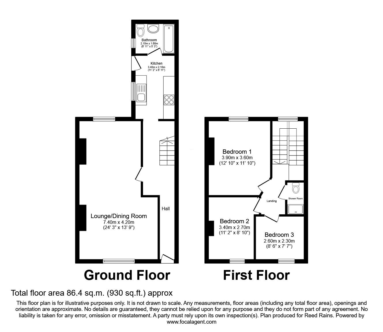 Floorplan of 3 bedroom End Terrace House for sale, Woodland Road, Bearpark, Durham, DH7
