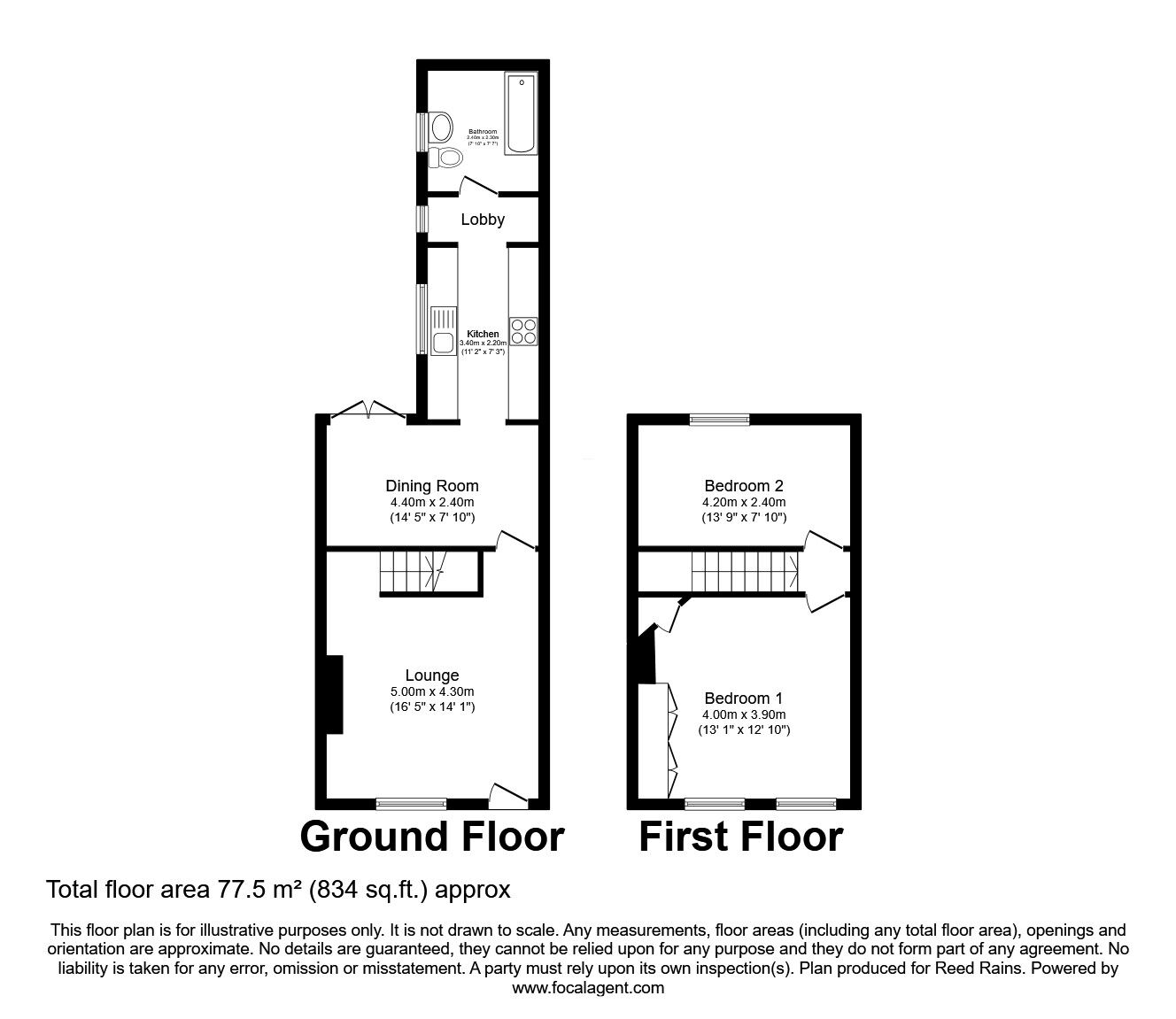 Floorplan of 2 bedroom Mid Terrace House to rent, Toad Pool, West Auckland, Durham, DL14