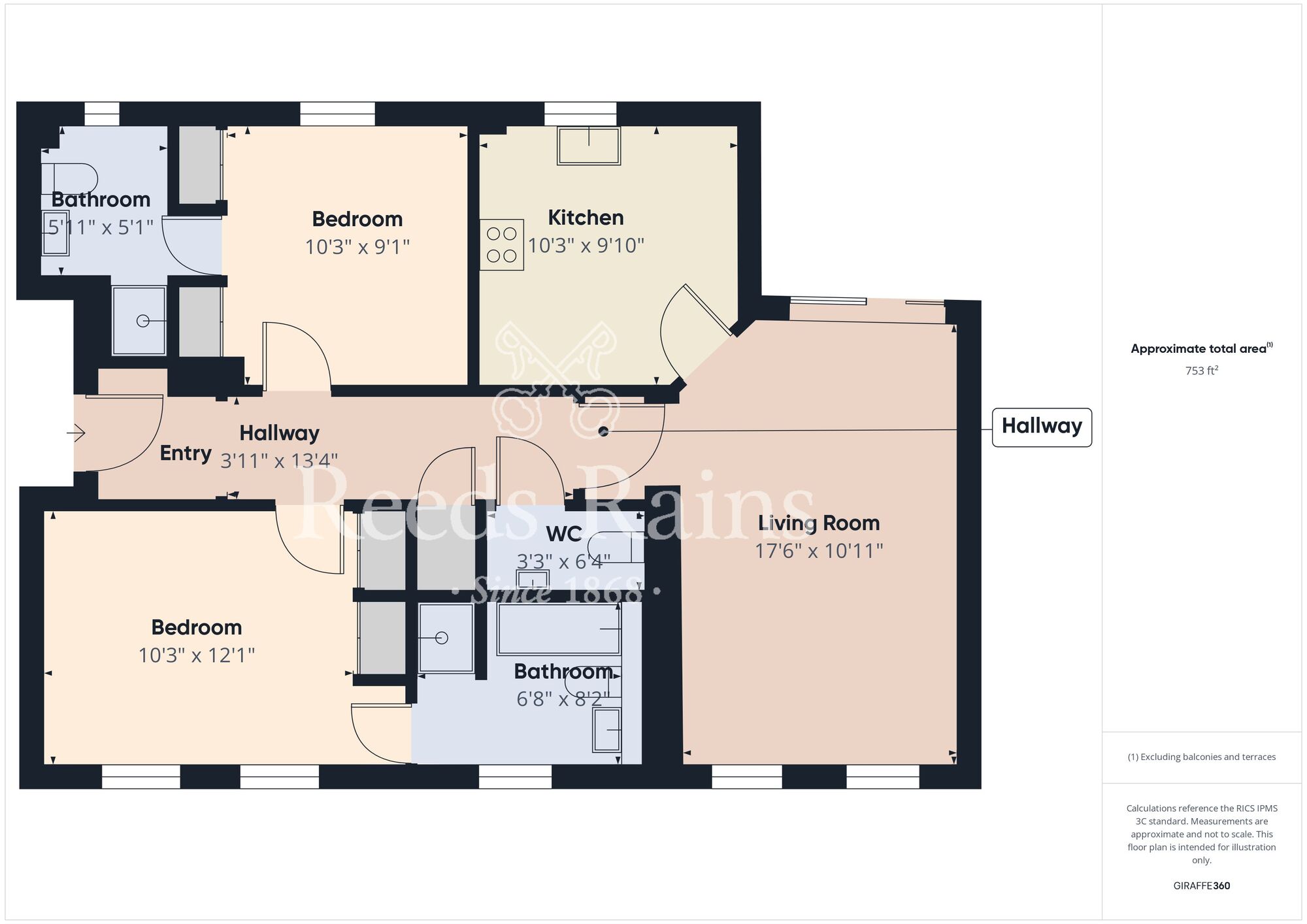 Floorplan of 2 bedroom  Flat for sale, Archers Court, Crossgate Moor, Durham, DH1