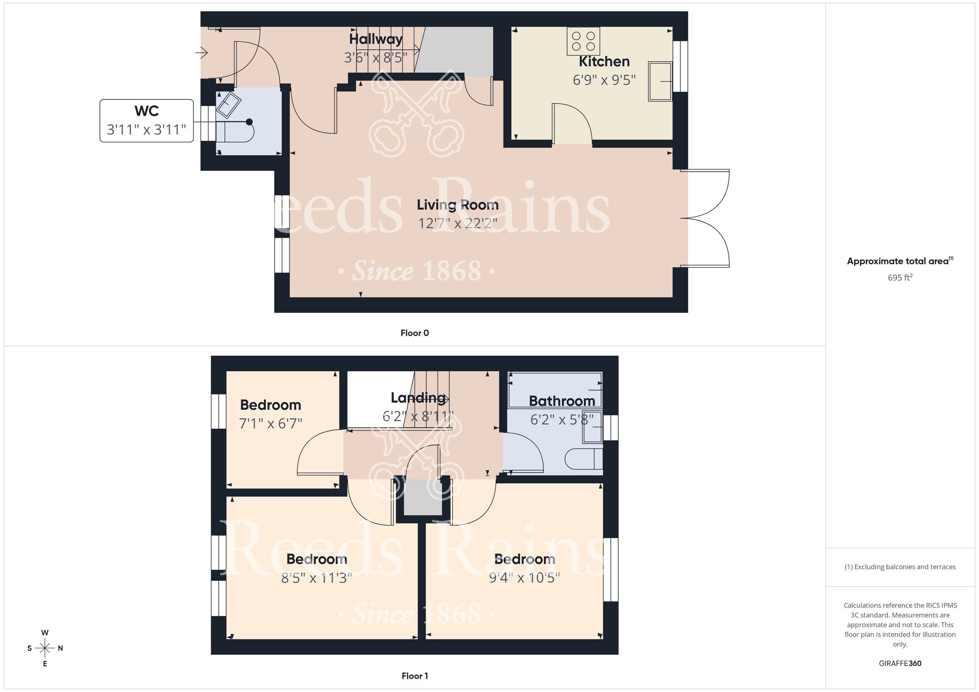 Floorplan of 3 bedroom Mid Terrace House for sale, Chapel Court, Witton Gilbert, Durham, DH7