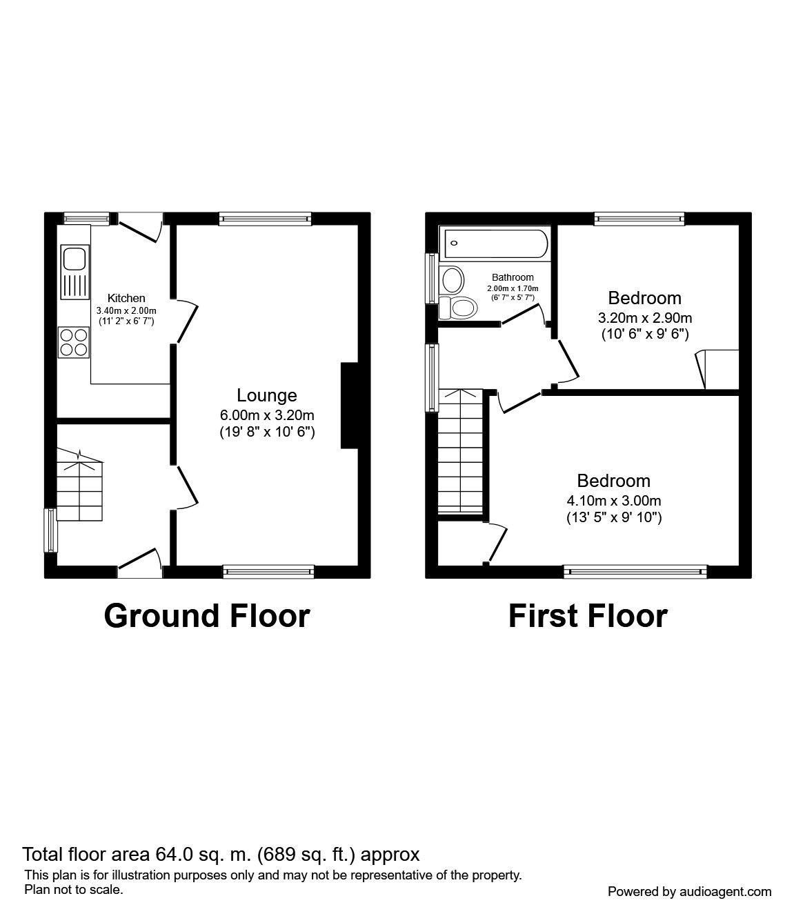 Floorplan of 2 bedroom Semi Detached House for sale, East Clere, Langley Park, Durham, DH7