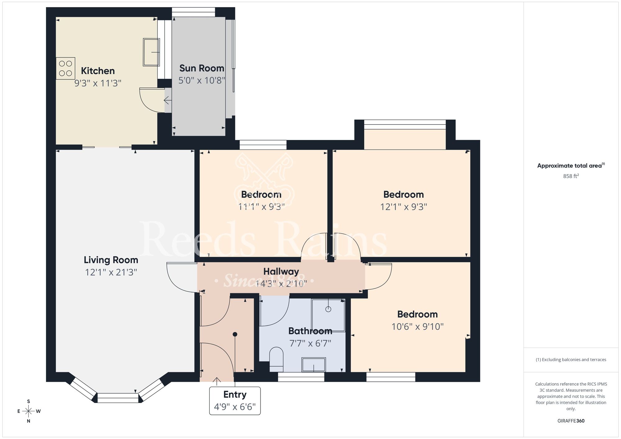 Floorplan of 3 bedroom Semi Detached Bungalow for sale, Grinstead Way, Carrville, Durham, DH1