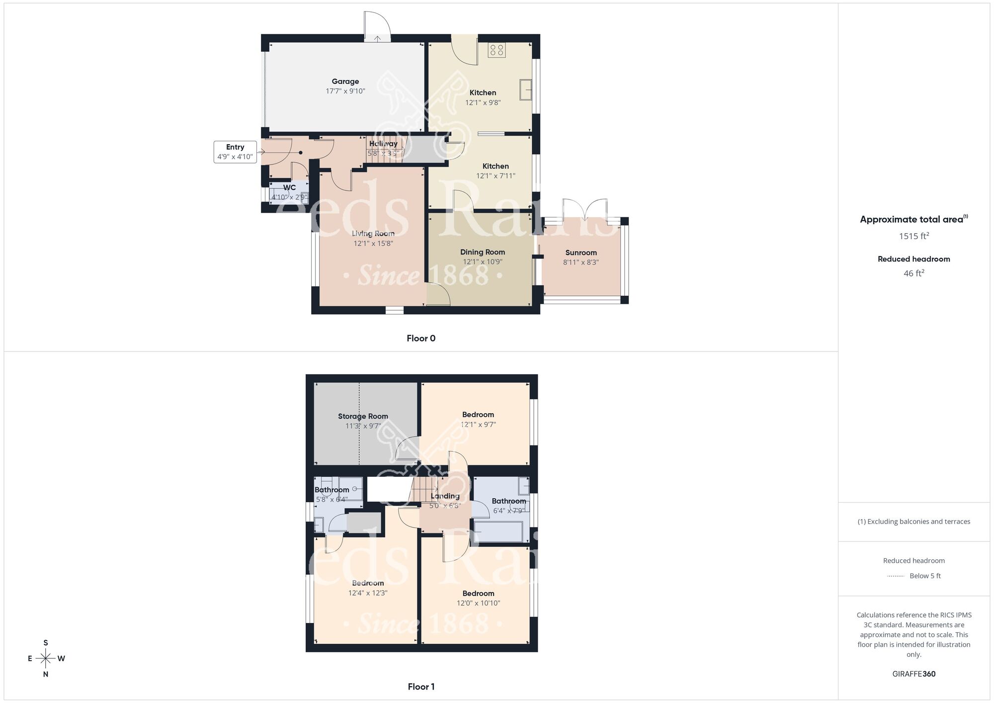 Floorplan of 3 bedroom Detached House for sale, Beech Court, Langley Park, Durham, DH7