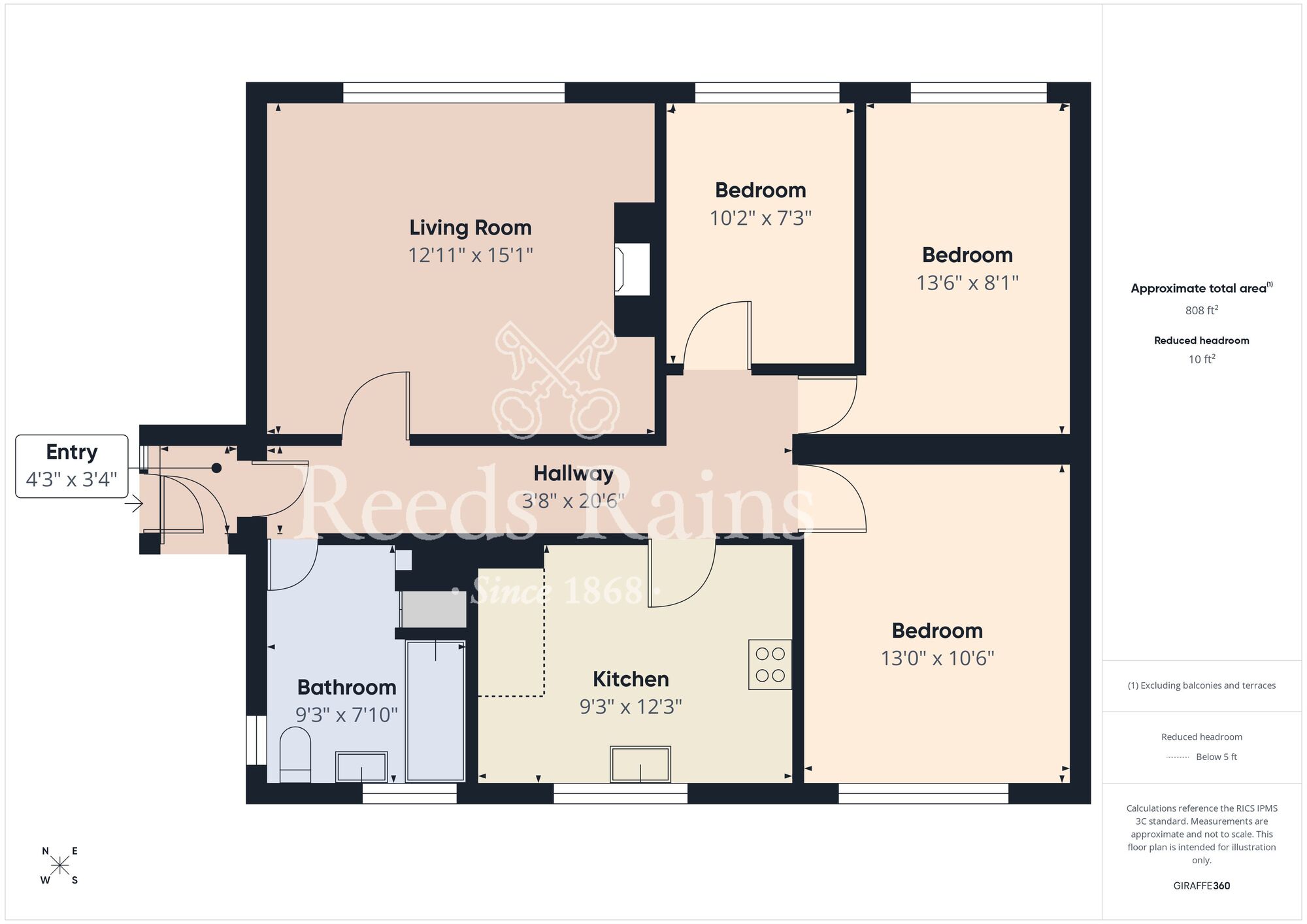Floorplan of 3 bedroom Flat for sale, Oak Green, Brandon, Durham, DH7