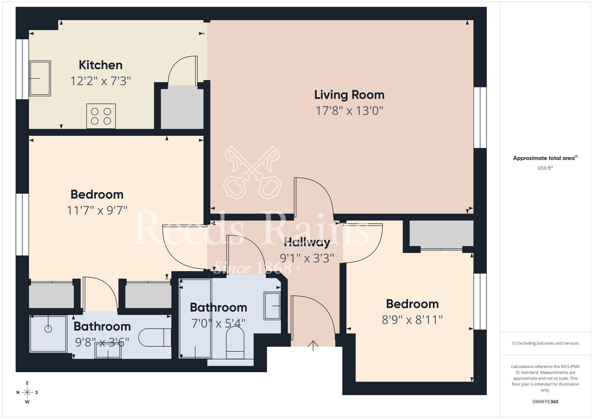 Floorplan of 2 bedroom Flat for sale, Archers Court, Crossgate Moor, Durham, DH1