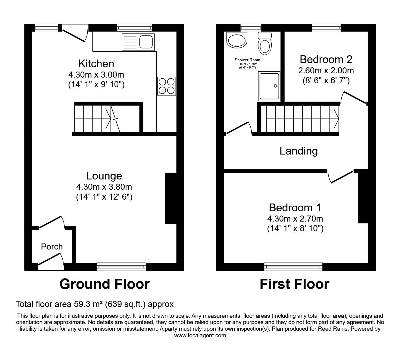Floorplan of 2 bedroom Mid Terrace House to rent, Oxford Street, Eldon Lane, Durham, DL14