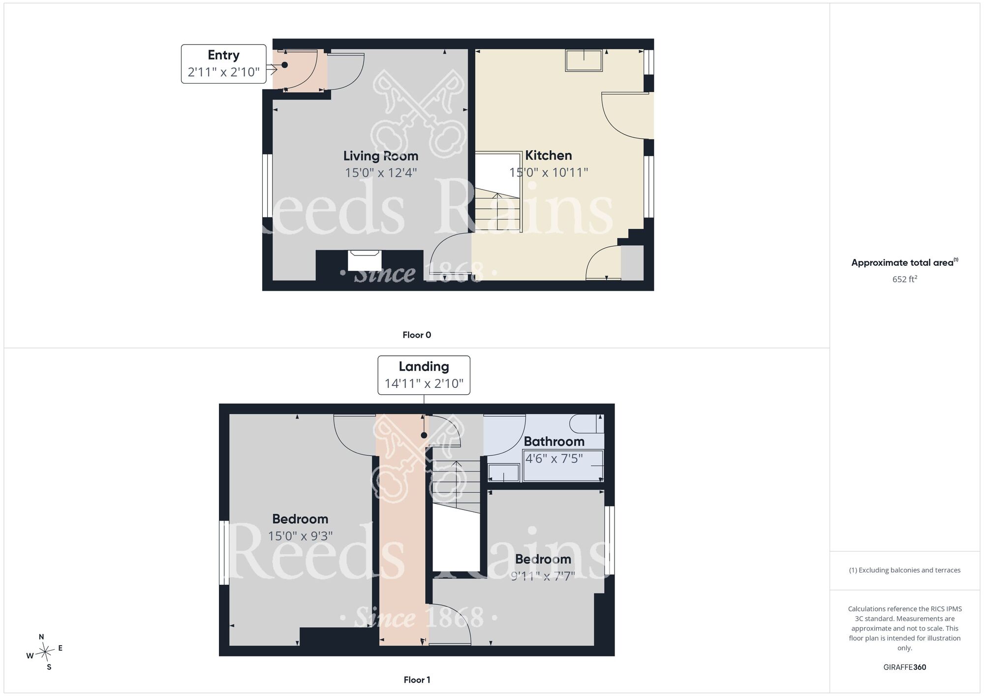Floorplan of 2 bedroom Mid Terrace House to rent, Flass Terrace, Ushaw Moor, Durham, DH7