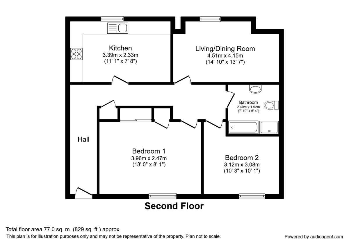 Floorplan of 2 bedroom  Flat to rent, Whiteoak Road, Manchester, M14