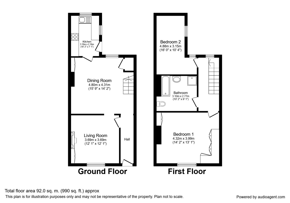 Floorplan of 2 bedroom Mid Terrace House to rent, Whitechapel Street, Didsbury, Manchester, M20