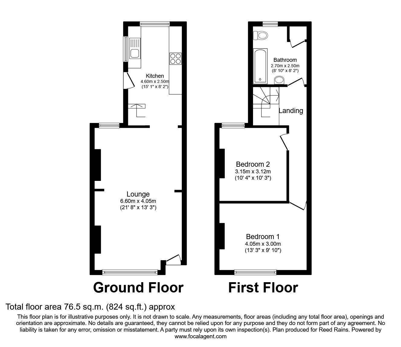 Floorplan of 2 bedroom End Terrace House to rent, Doe Quarry Lane, Dinnington, South Yorkshire, S25