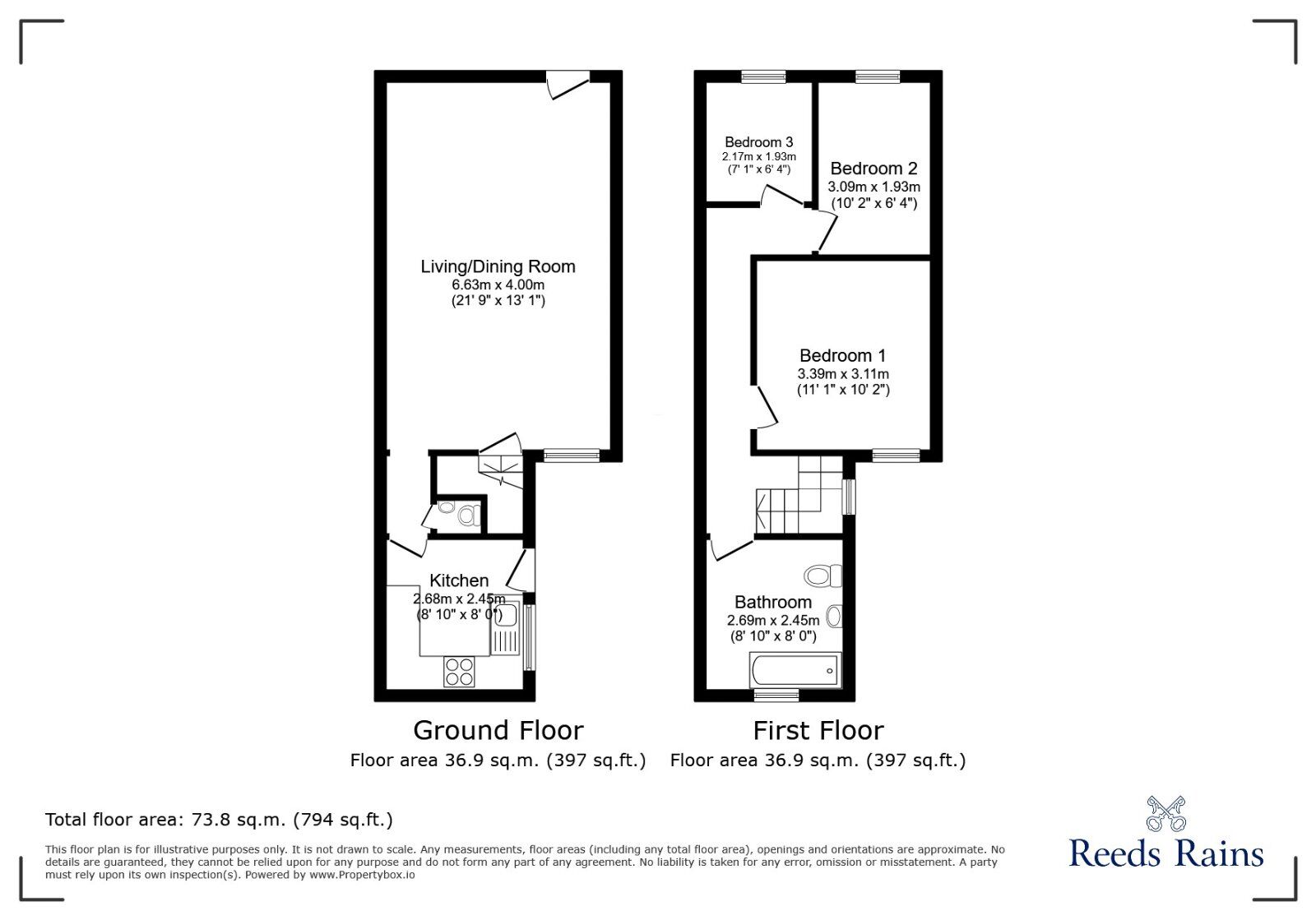 Floorplan of 3 bedroom Mid Terrace House to rent, Carlisle Terrace, Dinnington, South Yorkshire, S25