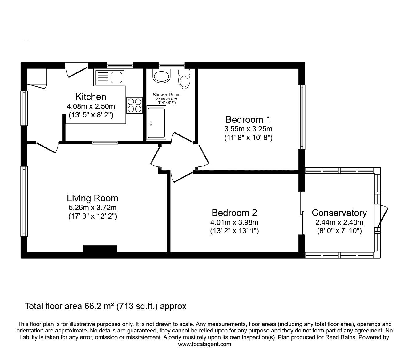 Floorplan of 2 bedroom Semi Detached Bungalow for sale, Broom Grove, South Anston, South Yorkshire, S25