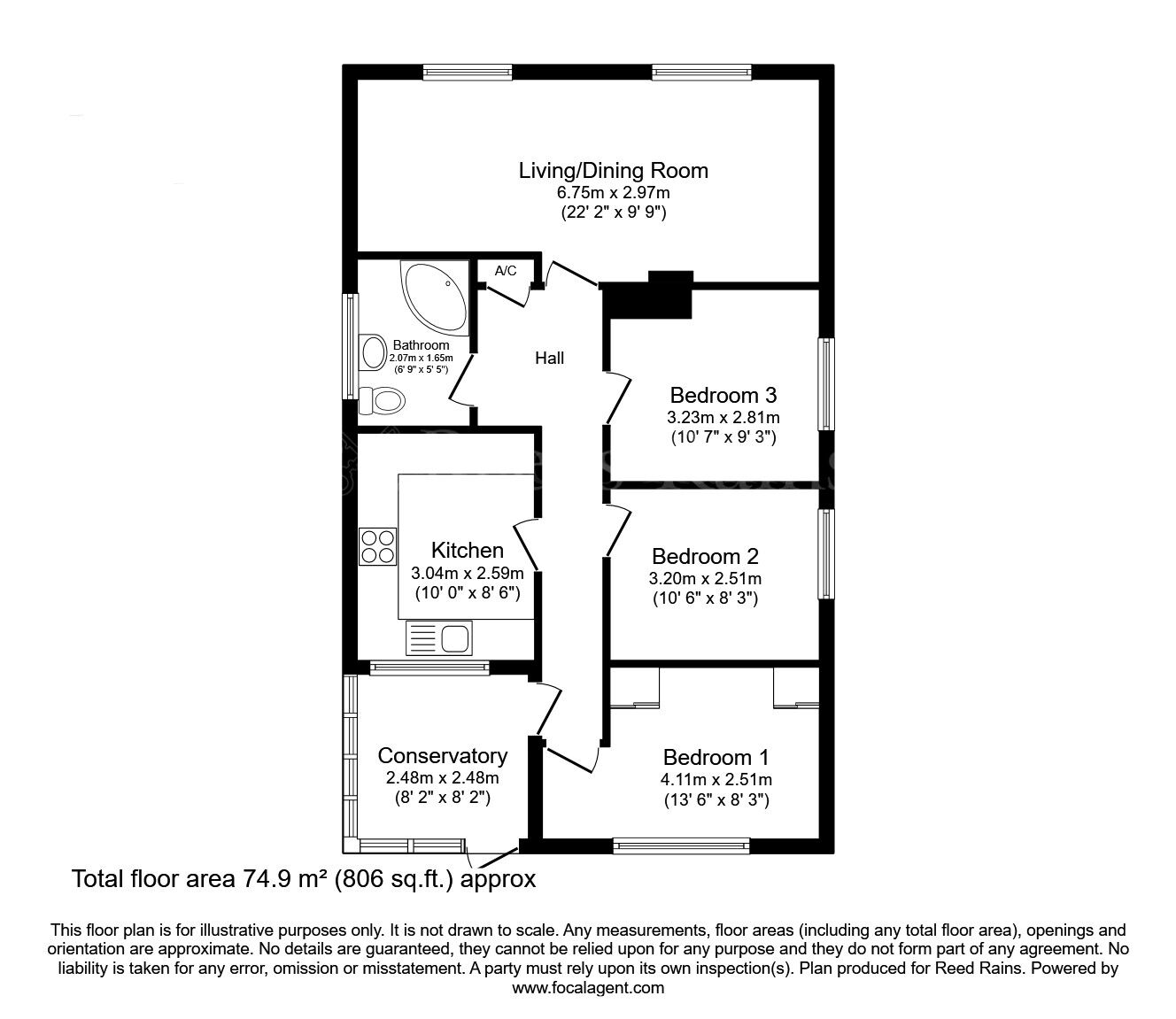 Floorplan of 3 bedroom Detached Bungalow for sale, Glaisdale Close, Dinnington, South Yorkshire, S25
