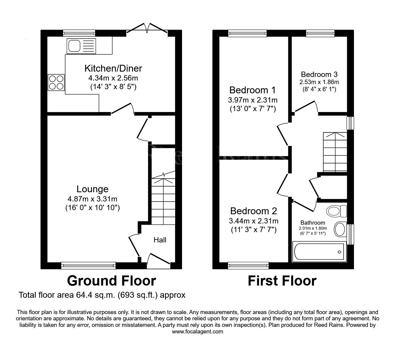 Floorplan of 3 bedroom Semi Detached House for sale, Poynton Drive, Dinnington, South Yorkshire, S25