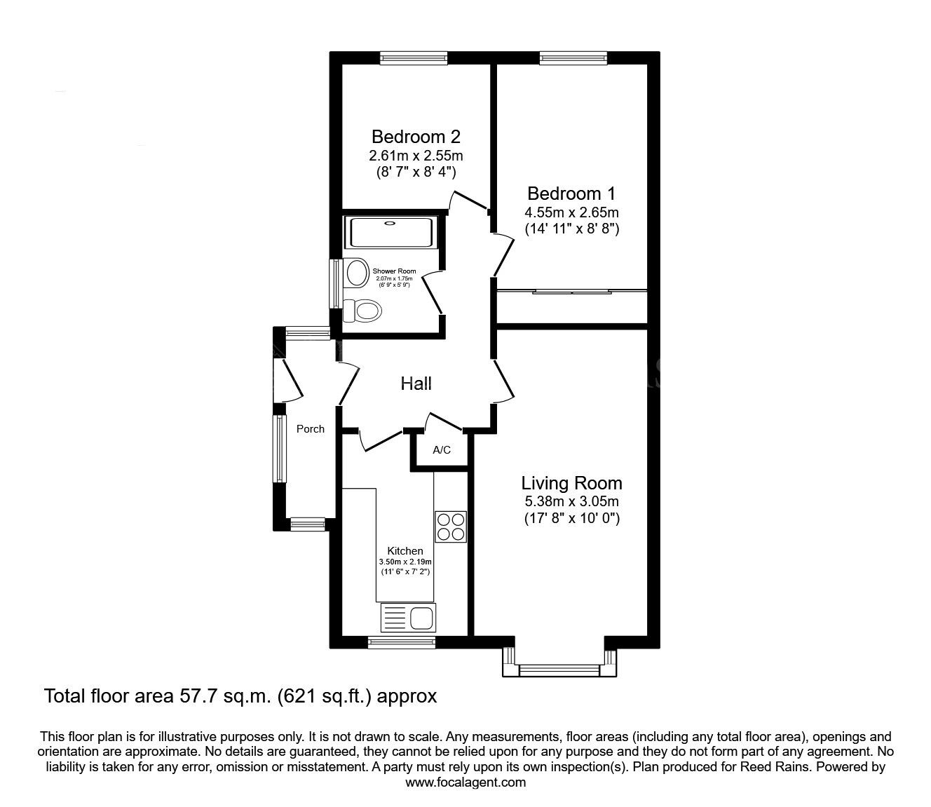 Floorplan of 2 bedroom Detached Bungalow for sale, Rydal Road, Dinnington, South Yorkshire, S25
