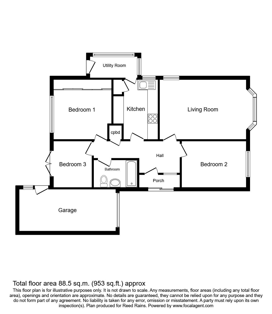 Floorplan of 3 bedroom Detached Bungalow for sale, Hawthorne Avenue, South Anston, South Yorkshire, S25