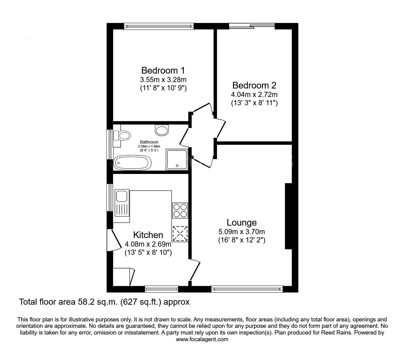 Floorplan of 2 bedroom Semi Detached Bungalow for sale, Broom Grove, South Anston, South Yorkshire, S25
