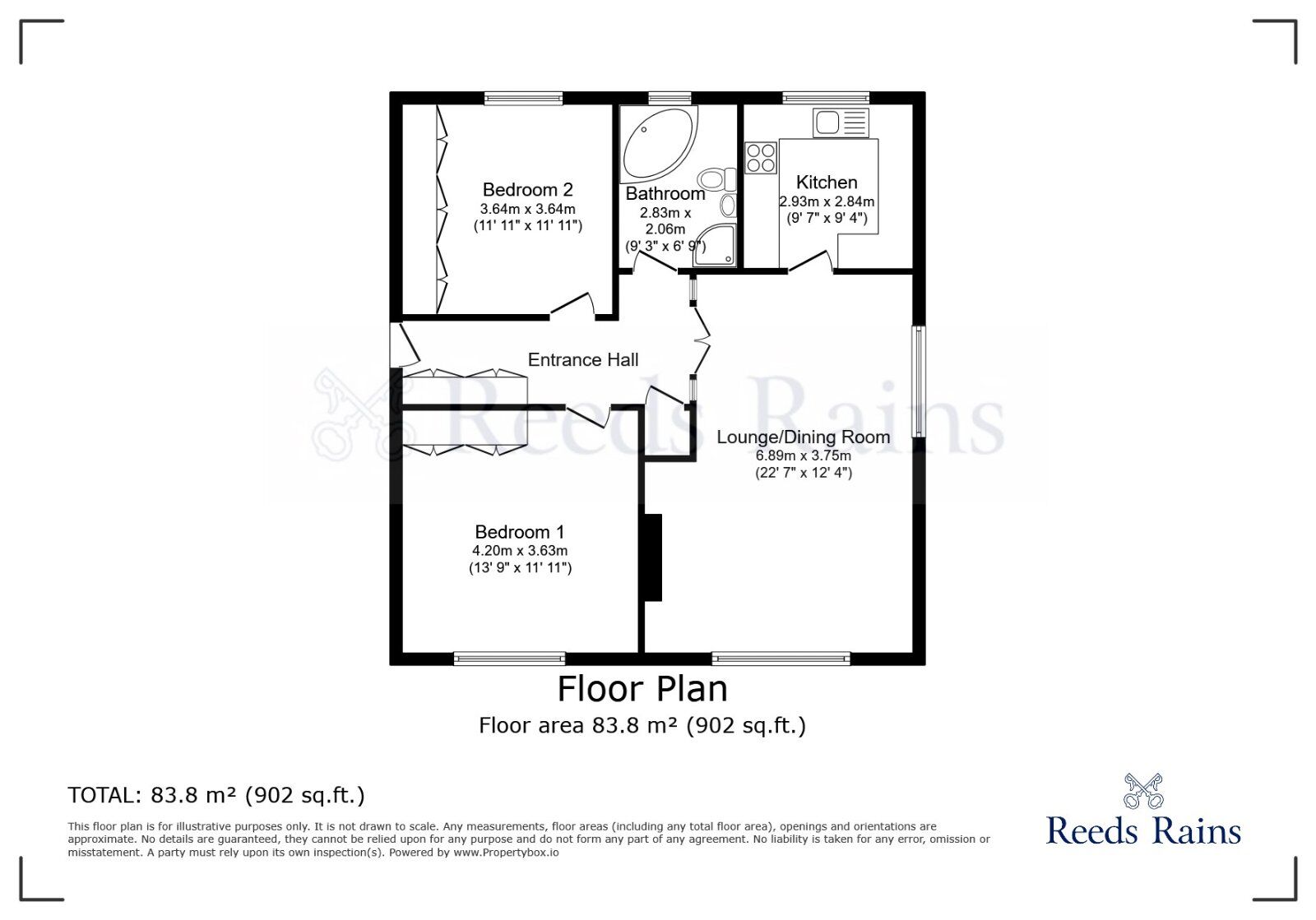 Floorplan of 2 bedroom Flat to rent, Moss Close, Wickersley, South Yorkshire, S66