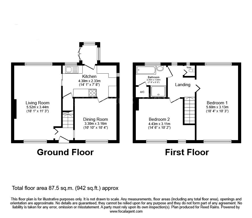 Floorplan of 2 bedroom Semi Detached House for sale, Brampton Road, Thurcroft, South Yorkshire, S66