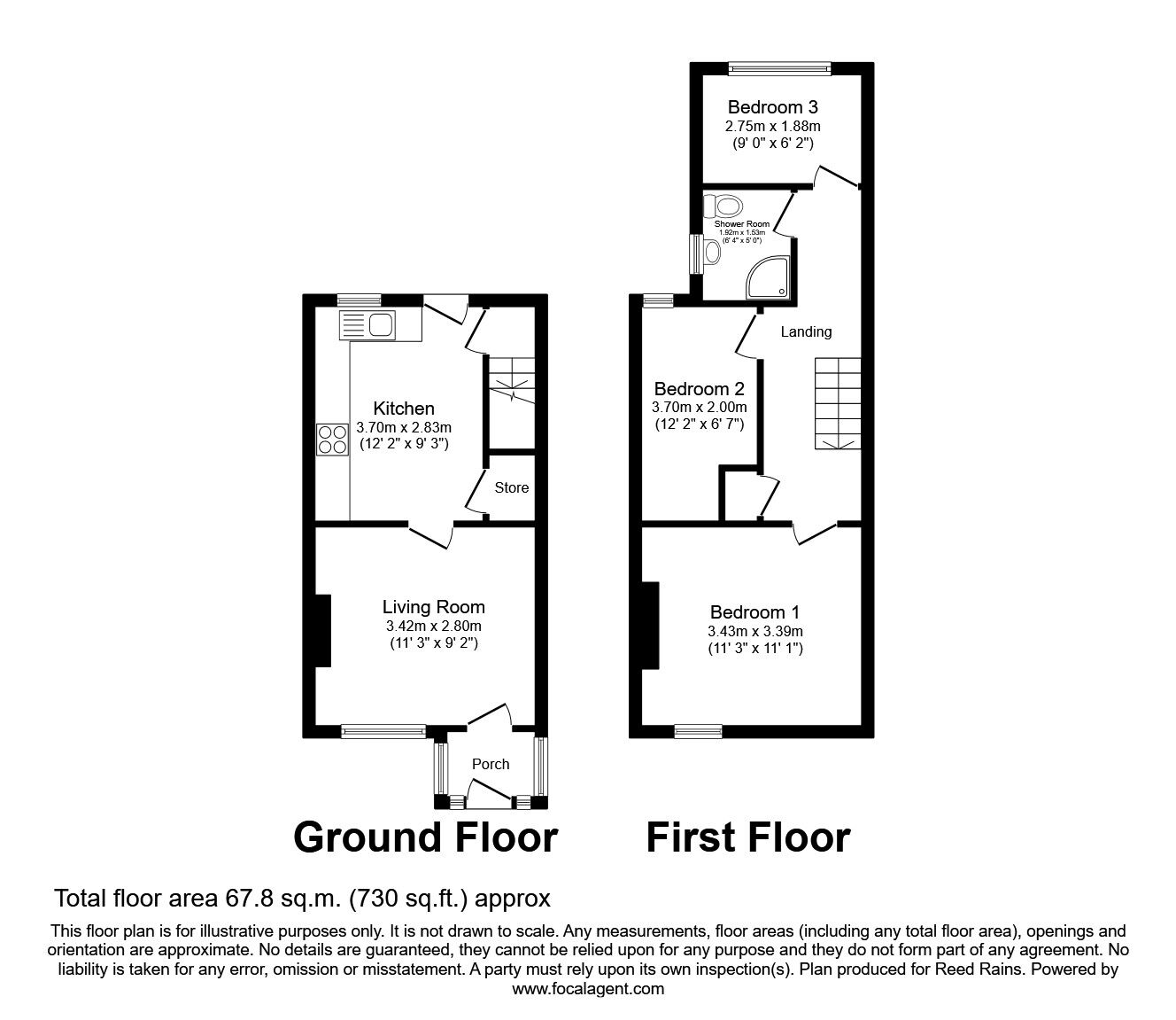 Floorplan of 3 bedroom End Terrace House for sale, Silverdales, Dinnington, South Yorkshire, S25