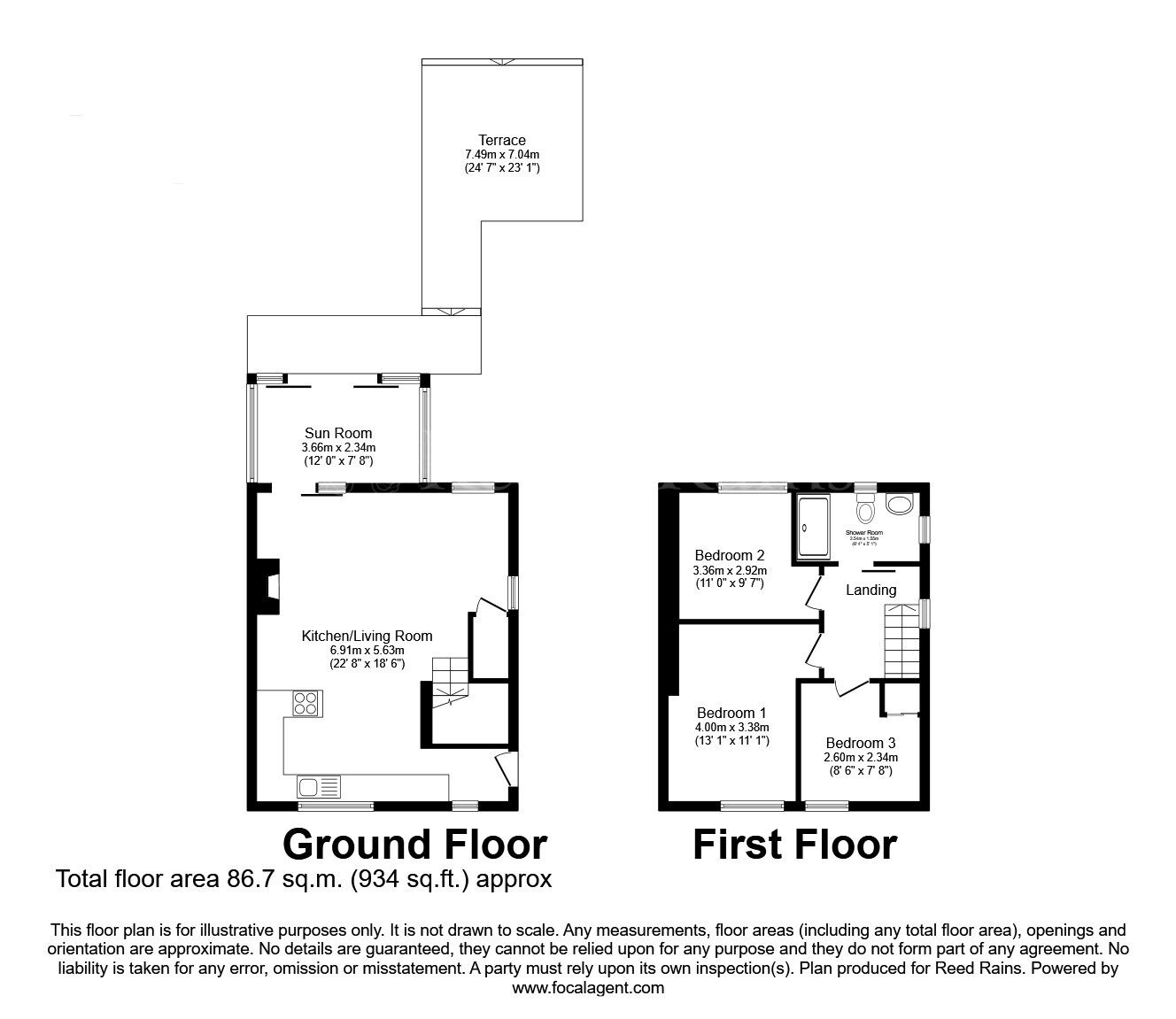 Floorplan of 3 bedroom End Terrace House for sale, Abbey Lane, Slade Hooton, South Yorkshire, S25