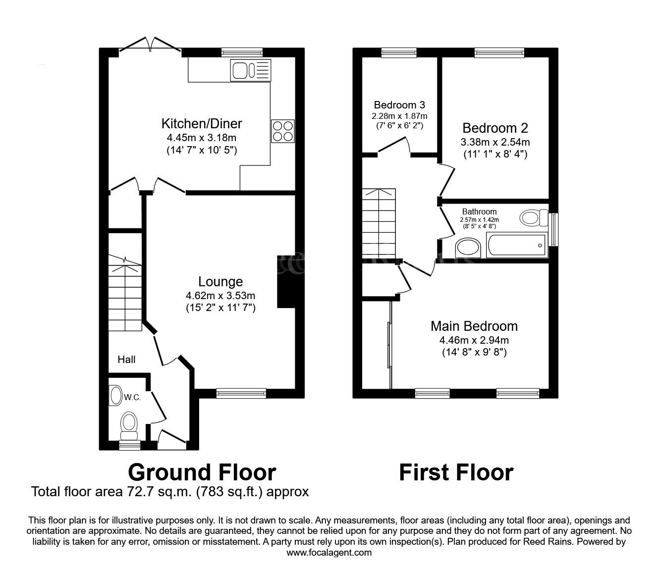 Floorplan of 3 bedroom Semi Detached House for sale, Baker Street, Dinnington, South Yorkshire, S25