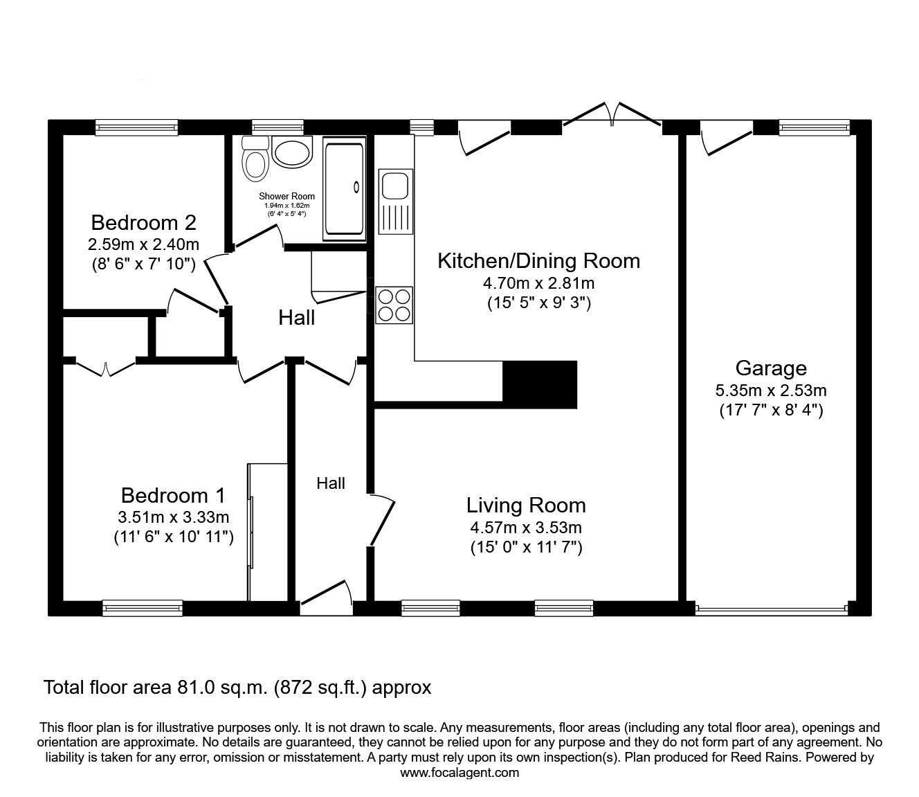 Floorplan of 2 bedroom Detached Bungalow for sale, Oakland Close, Woodsetts, South Yorkshire, S81