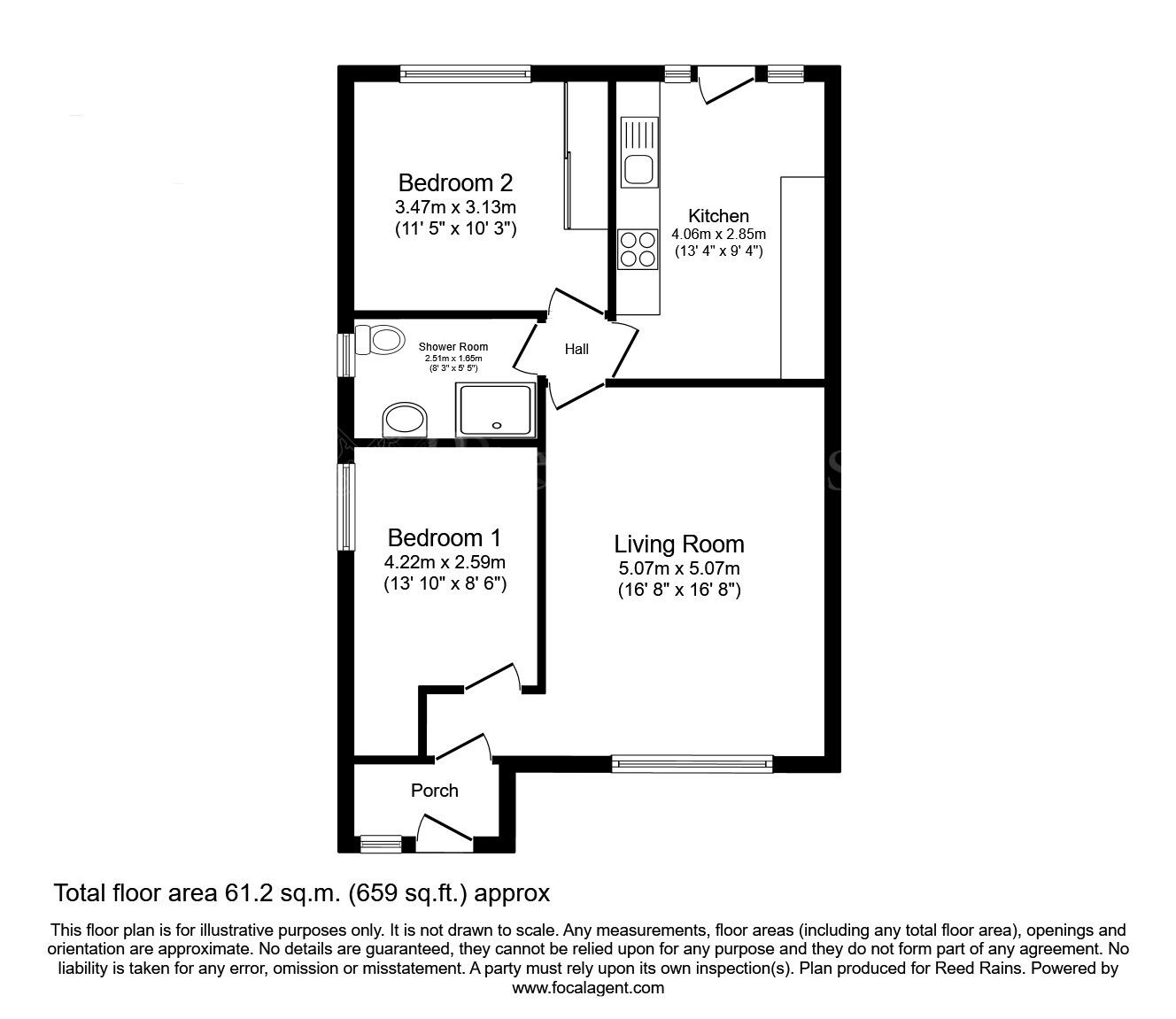 Floorplan of 2 bedroom Detached Bungalow for sale, Hawthorne Avenue, South Anston, South Yorkshire, S25