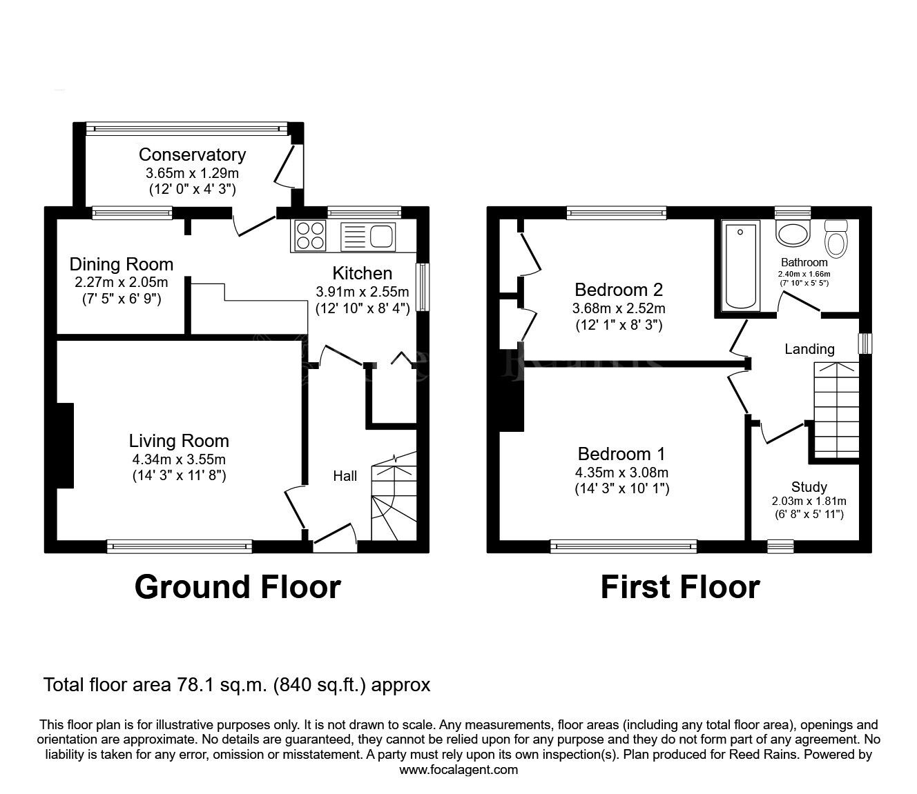 Floorplan of 2 bedroom Semi Detached House for sale, Manor Road, Dinnington, South Yorkshire, S25