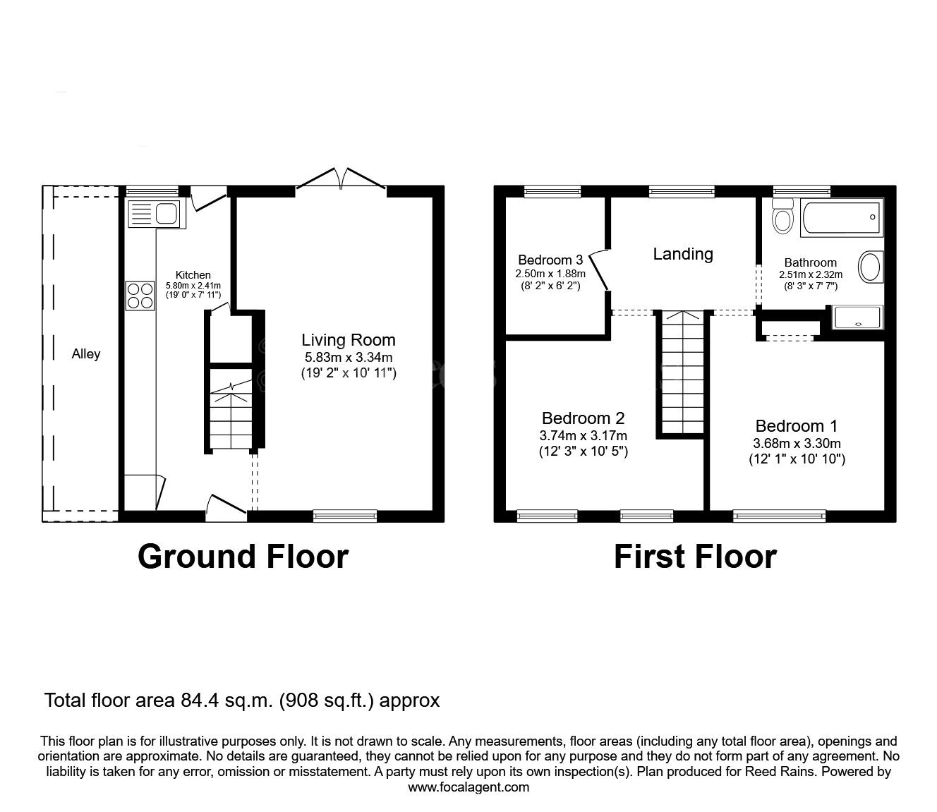Floorplan of 3 bedroom Mid Terrace House for sale, Hawthorn Way, Carlton-in-Lindrick, Nottinghamshire, S81