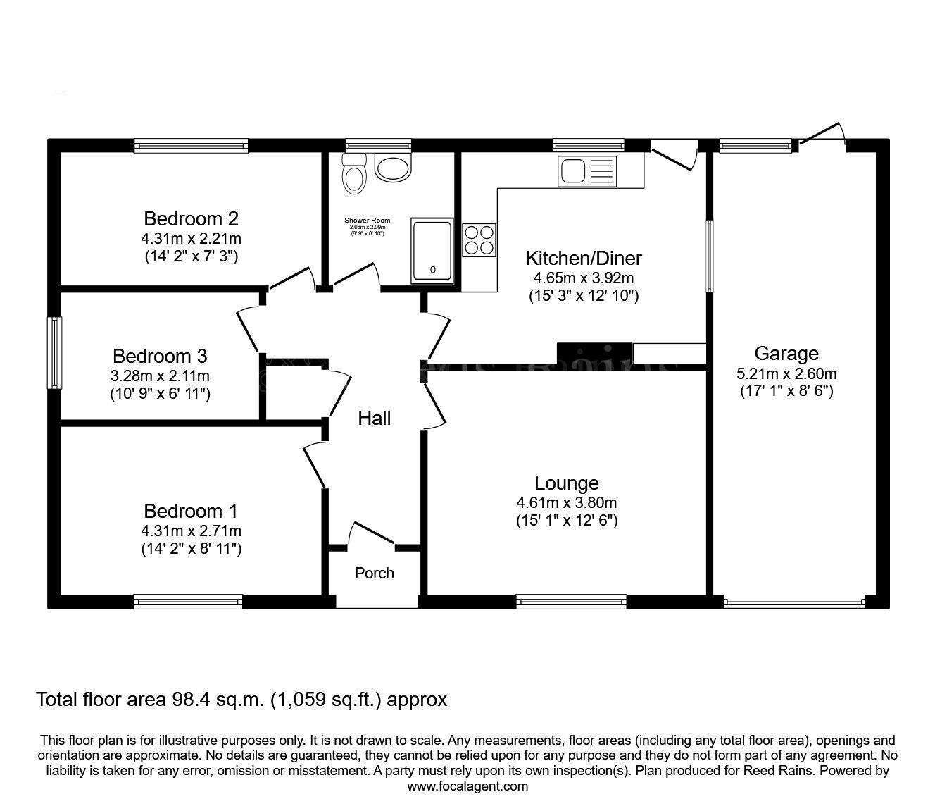 Floorplan of 3 bedroom Detached Bungalow for sale, South View, Whitwell, Derbyshire, S80