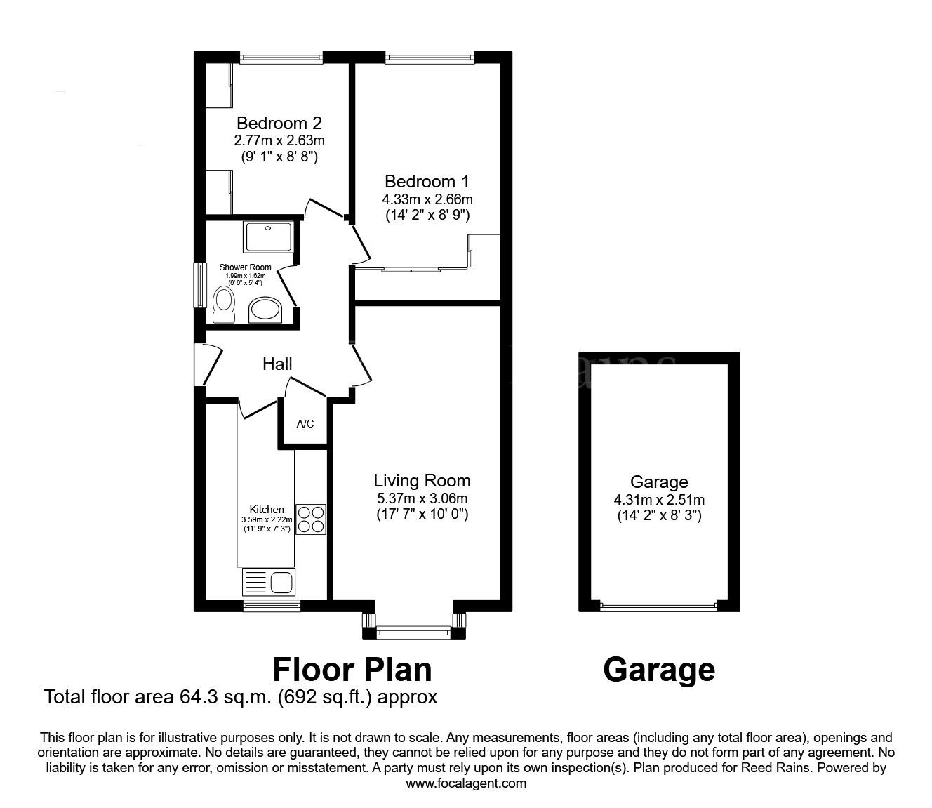 Floorplan of 2 bedroom Detached Bungalow for sale, Rydal Road, Dinnington, South Yorkshire, S25