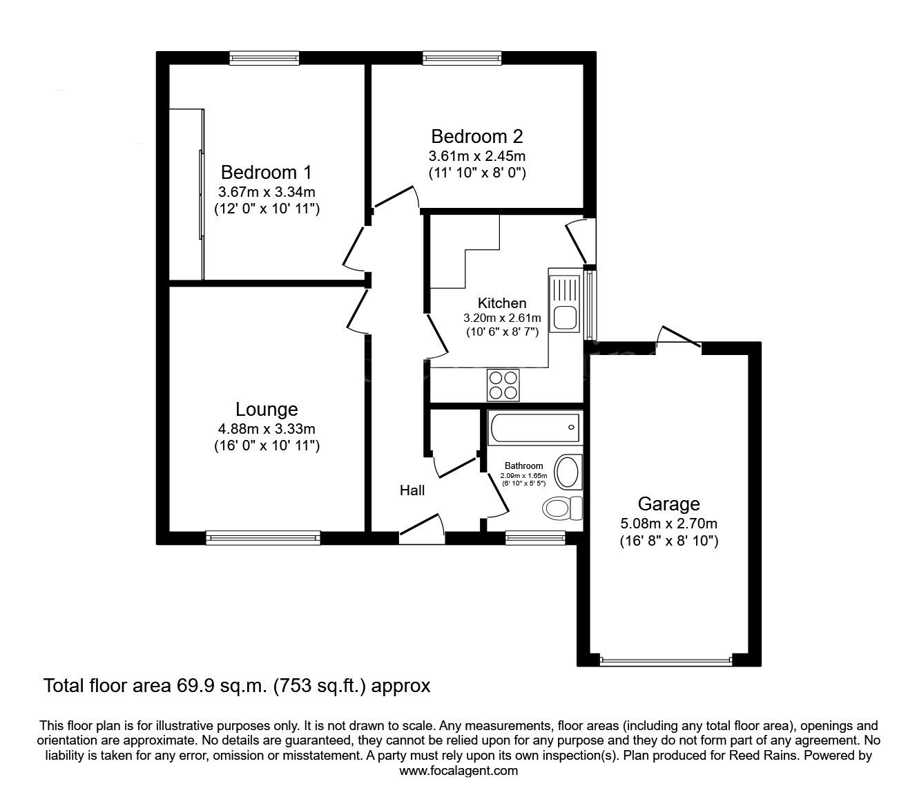 Floorplan of 2 bedroom Detached Bungalow for sale, Wellington Avenue, North Anston, South Yorkshire, S25